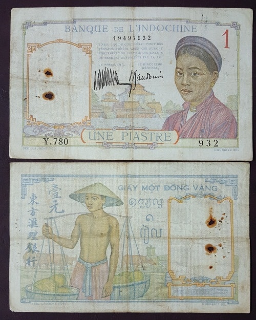 1 Đồng Gánh Dừa 1932 Chữ Đỏ (Hiếm)