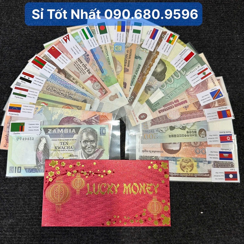 Bộ Tiền Lì Xì Độc Lạ 20 Tờ Tiền Thật 20 Nước Kèm Bao Lucky – Gom Trọn Tài Lộc! Bộ Tiền Lì Xì Độc Lạ 20 Tờ Tiền Thật 20 Nước Kèm Bao Lucky – Gom Trọn Tài Lộc!