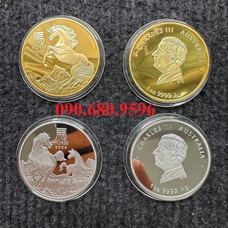 CẶP XU NGỰA ÚC 2026 MẠ VÀNG BẠC KÈM TÚI GẤM ĐỎ QUÀ TẾT MAY MẮN