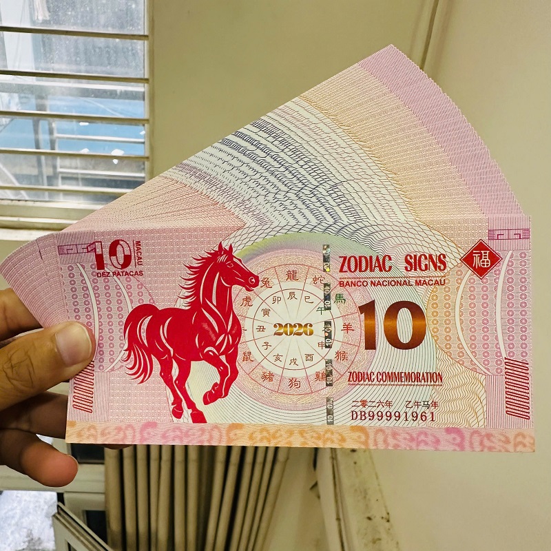 Combo 50 Tờ Tiền Lì Xì Con Ngựa Macao 10 Patacas, Seri Năm Sinh 1961-2010, Lưu Niệm 2026