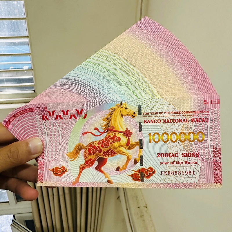Sỉ 100 Tờ Tiền Lì Xì Con Ngựa 2026 Macao 1 Triệu Patacas Lưu Niệm Sỉ 100 Tờ Tiền Lì Xì Con Ngựa 2026 Macao 1 Triệu Patacas Lưu Niệm