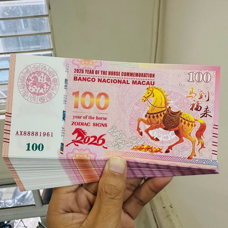 Sỉ 100 Tờ Tiền Lì Xì Hình Con Ngựa Macao 100 Patacas 2026 Lưu Niệm Sỉ 100 Tờ Tiền Lì Xì Hình Con Ngựa Macao 100 Patacas 2026 Lưu Niệm