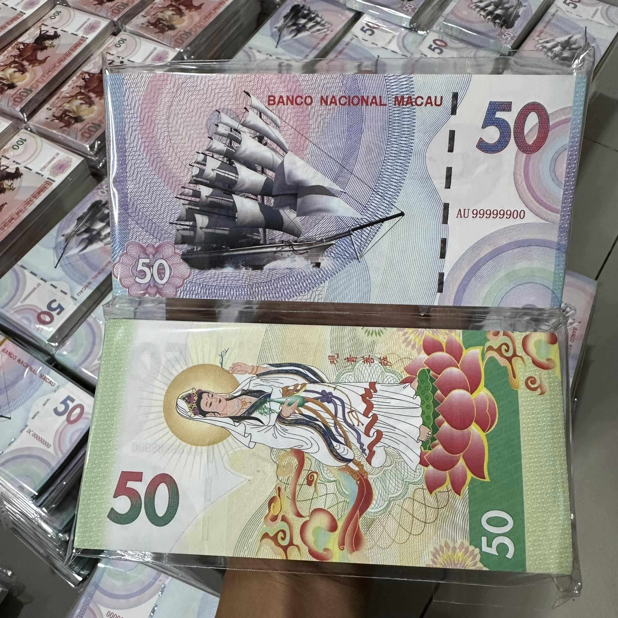 Sỉ 100 Tờ Tiền Lì Xì Tết Hình Quan Âm Bồ Tát + Thuận Buồm Xuôi Gió(Lưu Niệm Macao)