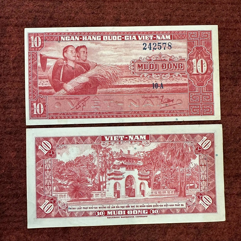 Tiền Xưa Việt Nam Cộng Hòa 10 Đồng Vợ Chồng Ôm Bó Lúa 1955(cl khoảng 95%)