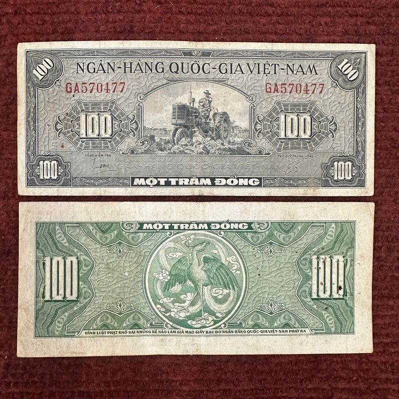 Tiền Xưa Việt Nam Cộng Hòa 100 Đồng Máy Cày 1955(cl khoảng 75%)