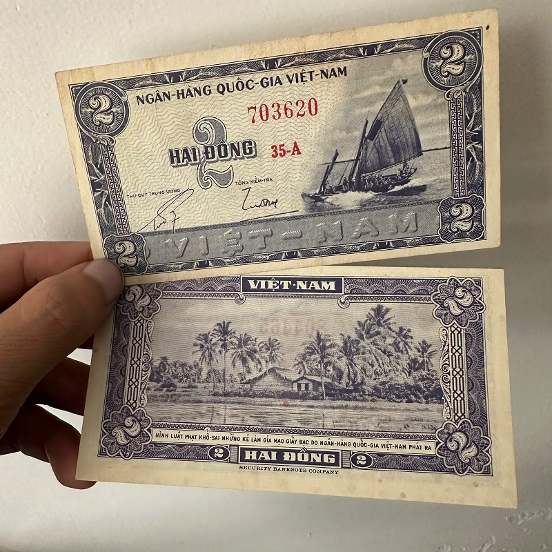 Tiền Xưa Việt Nam Cộng Hòa 2 Đồng Thuyền Buồm 1955(cl khoảng 85%)