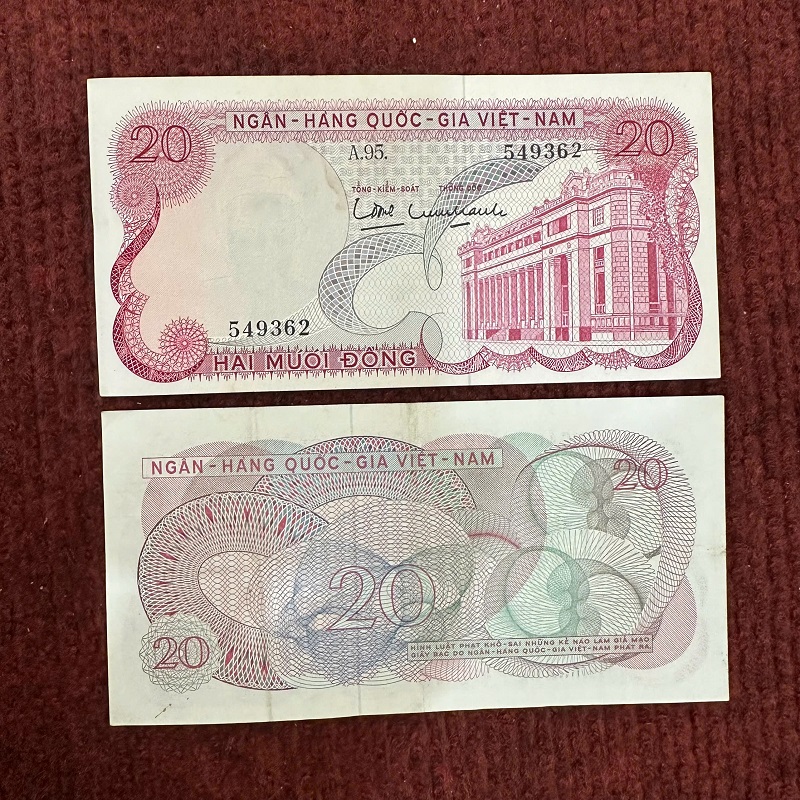 Tiền Xưa Việt Nam Cộng Hòa 20 Đồng Hoa Văn 1969(cl khoảng 85%)