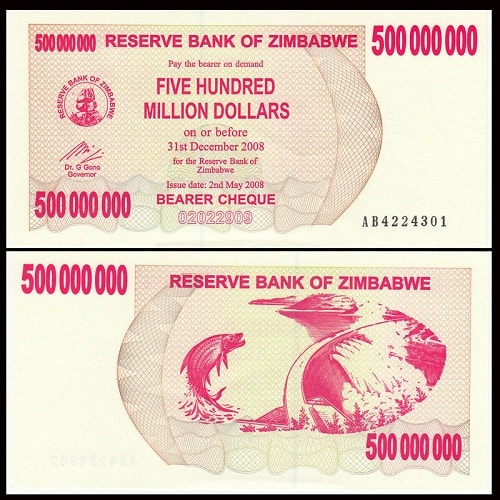 Tiền Zimbabwe 500 Triệu Đô La