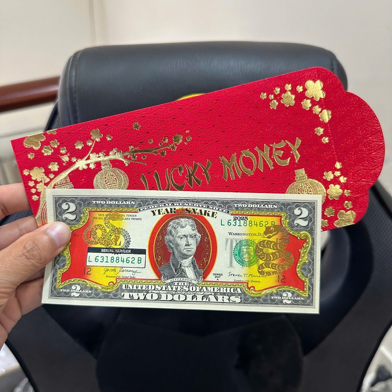 Tờ 2 Usd Thật Mạ Vàng Con Rắn - Lì Xì Người Tuổi Tỵ
