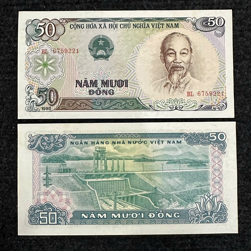 Tờ Tiền 50 Đồng 1985 Xanh Lá(Mới Cứng 99%)
