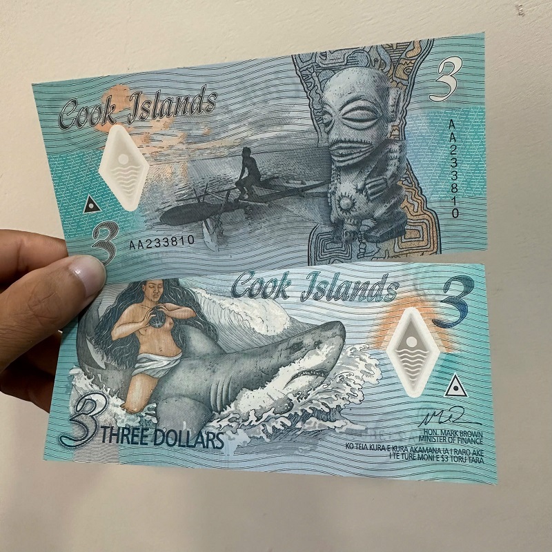 Tờ Tiền Cook Island 3 Dollar - Polymer